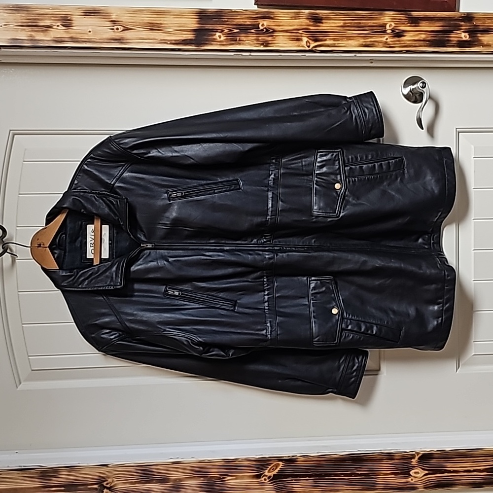 NICE Orvis Vintage Men's Geuine Leather 3/4 Length Coat Jacket